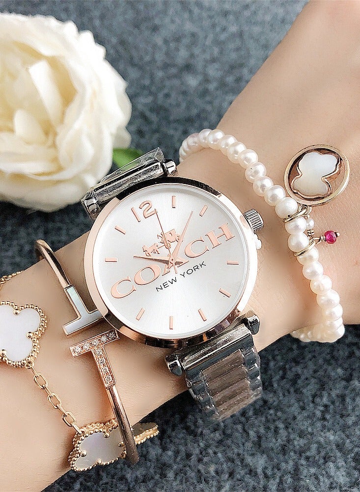 كوتش اوت ليت ساعة يد نسائية من كوتش، فضية وذهبية وردية، كوارتز أيقوني - Image 2